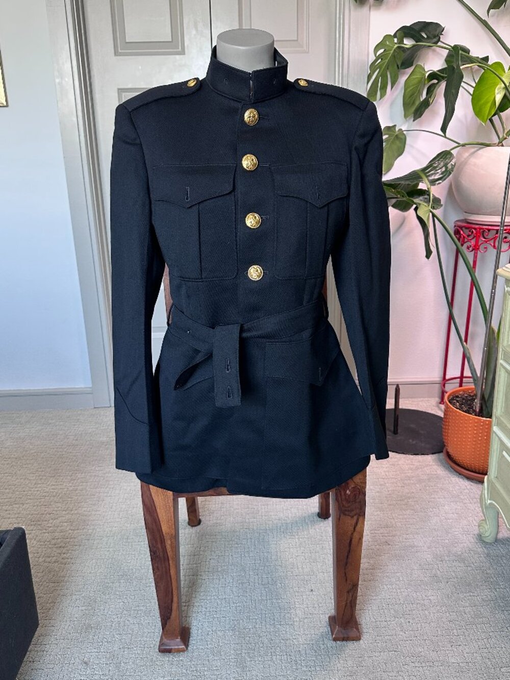 Authentic Military-Style Field Jacket in Black with Gold Buttons